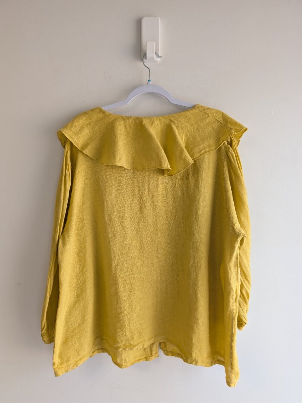 5] Linen Ruffle Collar Button Up Blouse - Picture 5 of 7